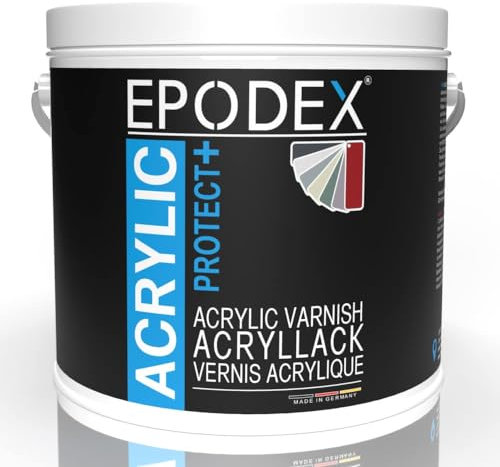 EPODEX® ACRYLIC PROTECT+ - Barniz protector contra la intemperie para madera para exterior e interior, para muebles, pintura acrílica, 45 colores, transparente, transparente, blanco multicolor, 1,1 –