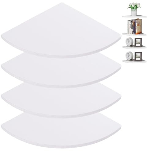 LDHHYH 4PCS White Corner Shelf, 25 CM/10 Inch Floating Corner Shelf White, Floating Corner Shelves, Hanging Corner Floating Wall Shelf for Living Room, Bedroom, Bathroom, Kitchen, Office