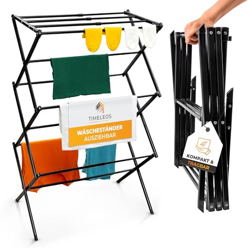 TIMELEOS Wäscheständer klein klappbar – platzsparender & Kleiner Wäscheständer, klappbar, 6 Ebenen & 11 Stangen, für Badewanne, Balkon, Tür & Dusche, ausziehbarer Wäsche Turm
