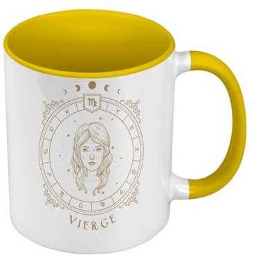 Fabulous Mug de Couleur Qualité Premium Jaune - Vierge Cartomancie Signe Astrologie Zodiaque Astres Constellation Tarot - Tasse avec anse et intérieur de couleur