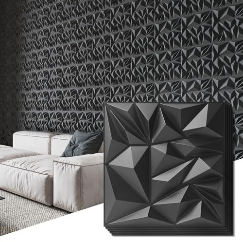 Art3d Lot de 33 panneaux muraux 3D pour décoration murale intérieure, panneaux muraux modernes texturés en losanges pour jeux, salon, TV, fond mural, 30,5 x 30,5 cm, noir