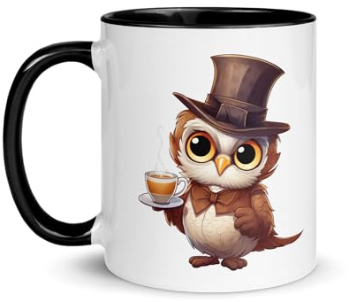 Chatcripant Tasse Hibou Chouette avec Tasse de Thé – Mug Café Thé 325 ml – Illustration Hibou Originale – Idée Cadeau Amoureux des Hiboux – Mug Céramique (Chouette au thé)