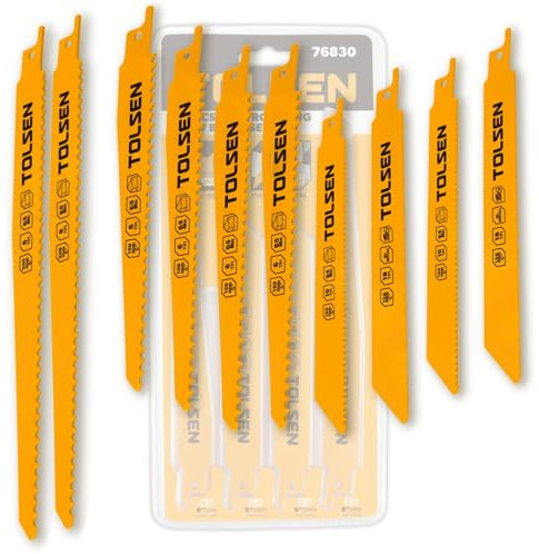 Tolsen 76830 - Set di lame per sega alternativa, 10 pezzi, lame premium per il taglio di legno e metallo, set di lame durevoli, di lunga durata e ad alte prestazioni