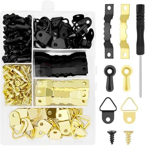 281 Stück Bildhaken, Bild Hängen Kit mit Schraubendreher, Bildaufhänger, Aufhänger für Bilder, Bilderhaken zum Schrauben Bilderaufhänger für Foto Bilderrahmen Keilrahmen Hängen (Schwarz und Gold)
