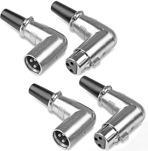 Greluma 4 St 90 Grader 3-Stifts XLR kontakter, 2 Par Rätvinkliga XLR Hane/Hona Kontakter, Armbåge Mikrofonkabel Plugg, Mikrofonljud Uttag