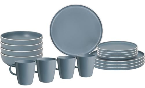 BRUNNER Melamin Geschirr Set Lunch Box Dolomit Stone Touch Camping Teller 16tlg blau