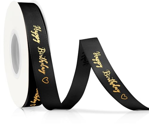 Geschenkband Schwarz Satinband Geburtstag Ripsband 10mm×23m Schleifenband Schwarz Seidenband Stoffband Für DIY Handwerk Dekoband Zum Basteln Geschenkverpackung Geburtstag Party Deko | Happy Birthday