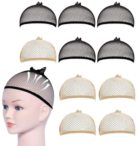 10er-Pack Perückenkappen, Stretch-Nylon-Mesh-Perückenkappens, Bequeme Stretch-Perückenkappen, mit Verstellbarer Öffnung für Damen Herren, für Langes Kurzes Haar (Schwarz, Hautton)
