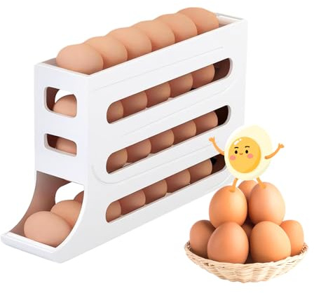Soporte para Huevos de 4 Niveles,Organizador Huevos Nevera,Hueveras para Frigorifico,Dispensador De Huevos,Caja de Almacenamiento de Huevos (Blanco)