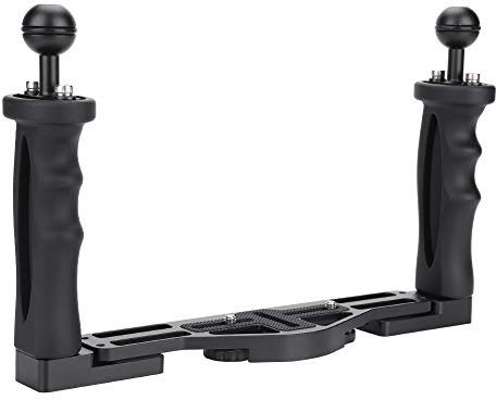 Handstabilisator mit Doppelgriff, Unterwasserkamera Stabilisatorablage mit Doppelgriff, 1/4-Zoll Schraubengriff für Tauchkameragehäuse Zubehör (Schwarz)