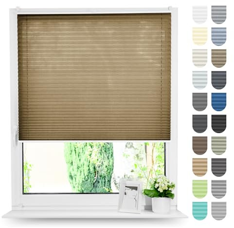 Tom'Shop Plissee Klemmfix ohne Bohren Sonnenschutz Plisseerollo Jalousie Lichtdurchlässig und Blickdicht für Fenster & Tür (Sven Beige B85cm x H150cm)