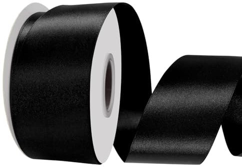 LoomJoyz Doppelseitiges 50mm Schwarz Satinband 45 Meter Satinband Ideal für Geschenkverpackung Blumenstrauß Handwerk Hochzeiten Blumenarrangements Bögen
