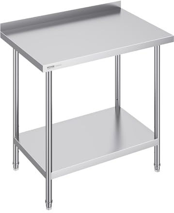 VEVOR Tavolo da Lavoro in Acciaio Inossidabile 610x914x914mm,Tavolo da Lavoro Preparazione Alimentare Commerciale Altezza Regolabile per Ristorante,Hotel,Albergo,Piano di Lavoro da Cucina Commerciale