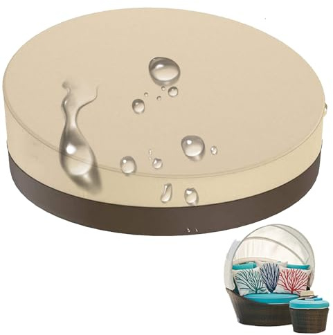420D Oxford Schutzhülle für Sonneninseln Rund, Abdeckung für Sonneninsel Halbrund Wasserdicht Garten mit Einstellbarer Kordelzug,Abdeckhauben für Lounge Sonnenliege Möbelsets(Size:228*83cm,Color:Beig