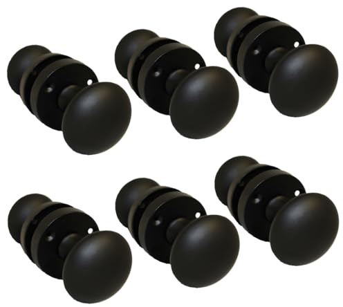 Matt Black Round Door Knob Set - Victorian Style Sprung Internal & External Door Knobs for Mortice Locks & Tubular latches (6 Pair of KNOBS)