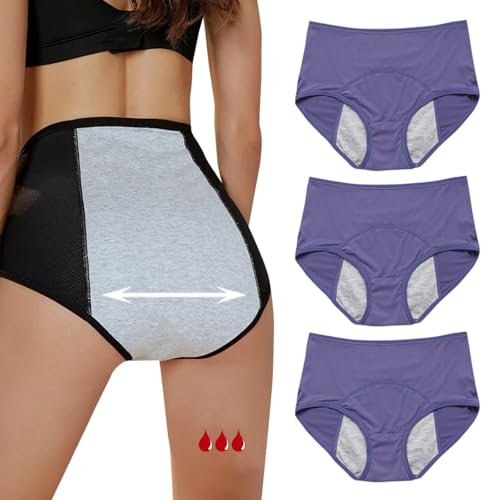 Necalisi Unterhosen Damen Periodenslip Blau Leichte Blutung Period Panties Menstruation Hipster Hoher Taillenslip 3 pcs 4XL