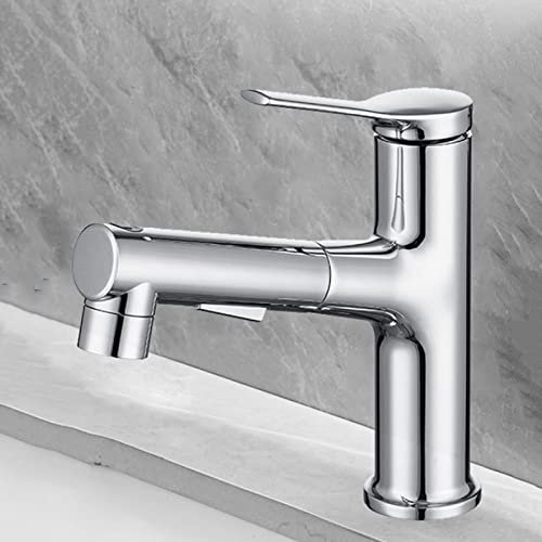 Badezimmerarmaturen mit herausziehbarer Brause, Waschtischarmaturen, Mischbatterien, Waschbecken, drei Wasserflussmodi, Messing-Einzelgriff, Badezimmer-Waschtischarmatur für heißes und kaltes Wasser,