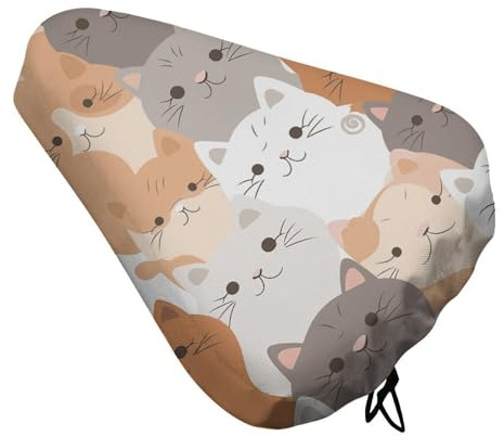 NWGHM Fahrradsitzbezug, Orange, Katzen, Fahrradsattelbezug, bequemes Heimtrainer-Sitzkissen, wasserdicht, Fahrradsitzbezug mit Kordelzug, für Herren und Damen