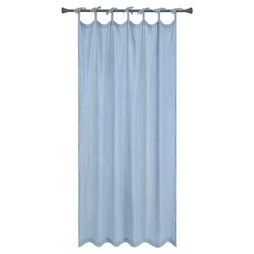 Loberon Gardine Valserino, Luftig-Leichter Musselin, Dekorative Bindebänder, Romantik-Look, Texturierte Oberfläche, Vorhang, Sichtschutz, Baumwolle, blau