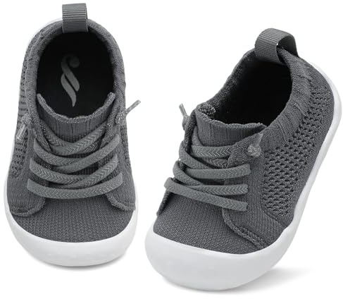 JIASUQI Baby Boys Girls Shoes Soft Breathable First Walking Shoes Slip on Sneakers for Indoor Outdoor(Dark Grey 128,12-18Months)