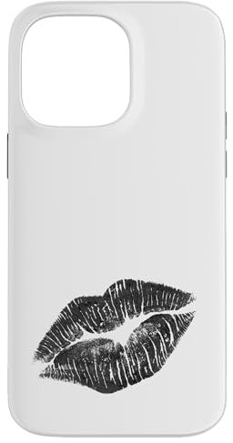 Hülle für iPhone 14 Pro Max Schwarzer küssender Lippenstift | Perfektes 80er Jahre Party Design