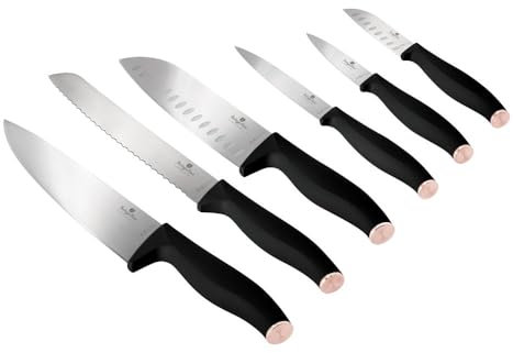 Berlinger Haus Messerset 6-tlg. | Edelstahl Black Rose Collection mit Magnet-Geschenkbox | Handgeschärft und ergonomisch | Schwarz-Roségold