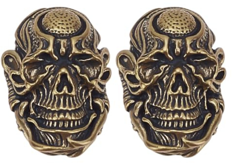 HOBBIESAY 2 Stück Messer Lanyard Perlen Totenkopf Perlen EDC Charm Perlen Messing Europäische Perlen Antike Goldene Perlen Mit Großem Loch Für Männer Schlüsselanhänger Armband