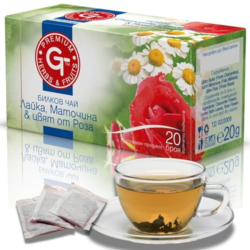 Premium GT 20 green tea Blend with rose and lemon infusion | Refreshing herbal tea bags | Natural fruit tea Infusion in Convenient tea bag Format | Eco-friendly biodegradable tea bags