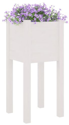 Fioriere da Giardino 2 pz Bianche 31x31x70 cm in Legno di Pino Vaso Rialzato Da Interno Vasi Alti Da Esterno Fioriere Da Esterno Grandi Aiuola Rialzata Da Esterno per Patio Giardino Terrazza Esterno