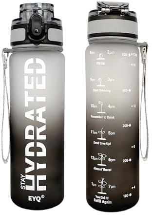 EYQ 500ml Trinkflasche, 16oz Wasserflasche, Tritan BPA Free Auslaufsicher Sport Flasche, Sportflasche mit Zeitmarkierung für Schule Fitness Gym Sport