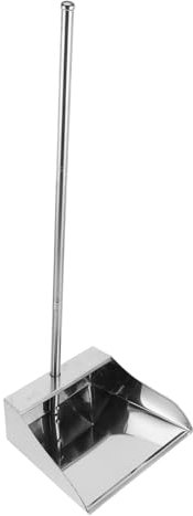 Beavorty Stainless Steel Dustpan with Long Handle Wide Upright Scooper for Indoor Outdoor Use Heavy Duty Floor Debris Collector for Home Office Garage