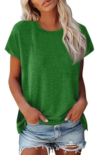 Blouse Femme Ete Col Rond Tee Shirt Femme Col V Tee Shirt Ete Fluide Haut Grande Taille Pas Cher Marque Top Manches Courtes Coton Vetement Sport Femme XXL