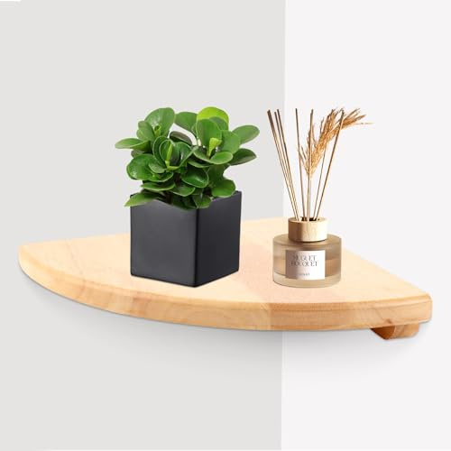 VIDETOL Eckregal Hängend Holz, 18 cm Wandregal Ecke, Eiche Massivholz Eckregal Wand für Schlafzimmer, Badezimmer und Wohnzimmer