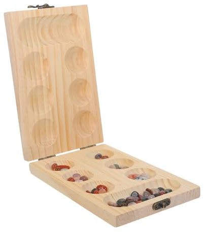 ibasenice Folding Wooden Mancala Board Game Set Mancala Game Stones Educational Toy Enhance Spatial Thinking Skills