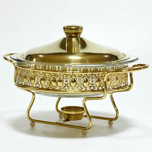 SGKOMN Buffet Server And Heater - Piatto da Buffet con Coperchio, Impostazione per Buffet con pentola Calda, Scaldavivande per Buffet di Feste, Scaldavivande da Tavolo per (Gold-2L)