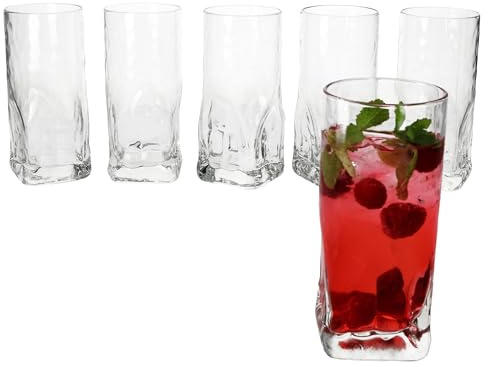 MamboCat Lot de 6 verres à long drink Frosty - 400 ml - Pour 6 personnes - Avec fond lourd et relief de glace - Pour eau, jus, cocktails, etc.