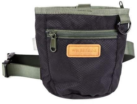 Wilderdog Dog Training Treat Pouch with Magnetic and Zipper Closure, Carabiner Attached, Adjustable Waist Strap - Black