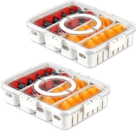 ZoeQide 2er Set Frischhaltedose mit 4 herausnehmbaren Fächern & Siebeinsatz – Mit Deckel, Abtropfschale & Tragegriff – Aufbewahrungsbox für Kühlschrank & Küche – BPA-frei