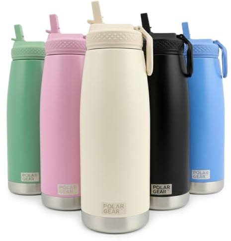 Polar Gear 930ml Insulated Water Bottle - Metal Water Bottle with Straw | Double wall vacuum insulated, Leakproof screw lid, Flip-up straw, BPA free, Carry handle, Keeps drinks cold 24h