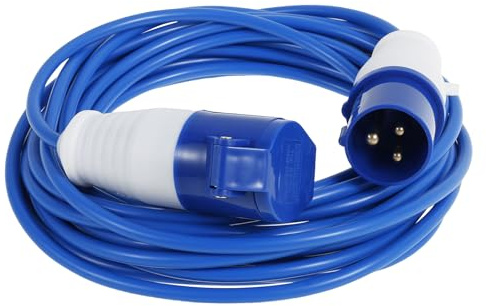 CEE-Verlängerungskabel 10m 230V 16A Ultra Sicher Robust Wohnwagen Kabel H07BQ-F Campingkabel in der Signalfarbe Blau IP44 Starkstrom Verlängerungskabel für Wohnmobil Camping Camping Stromkabel