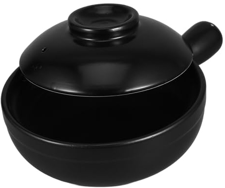Toyvian Olla De Cerámica Para Arroz y Guisos 900 Ml, Cazuela De Barro Con Tapa, Resistente a Altas Temperaturas, Para Cocina Tradicional y Restaurante, Olla Pequeña Negra Con Asa