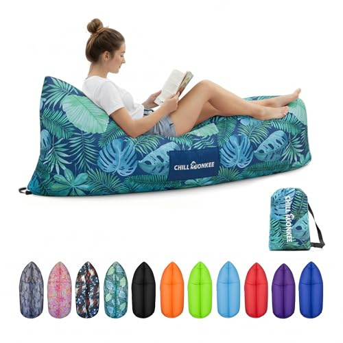 Chill Monkee Portable Inflatable Lounger for Beach & Camping | Leak Proof Self-Inflating Air Couch, Lazy Sun Lounger and Outdoor Lounge Chair for Relaxation and Comfort - Island Topical