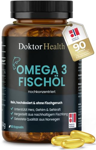 Doktor Health Omega-3 Huile de Poisson 2000mg - Hautement Dosé DHA & EPA - Sans Odeur de Poisson - 90 Capsules Softgel - Testé en Laboratoire - Soutient Cœur, Cerveau & Yeux