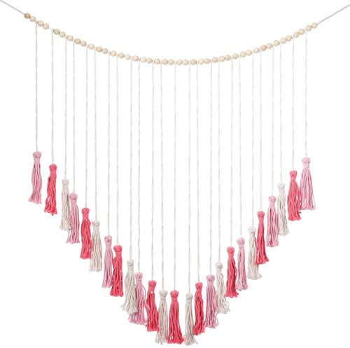 SWEWARM Large Handmade Bohemian Macrame Wall Hanging Tapestry - 43 x 39 Inch Blush Pink Cotton Rope Decor with Wooden Beads for Bedroom, Living Room, Wedding