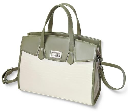 Luxus Damen Leder Tote Bag Zweifarbiges Design Premium Bio Leder Professionelle Business Reise Handtasche, Grün