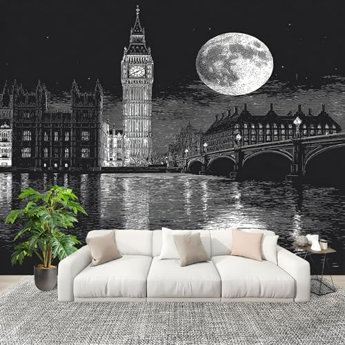 Générique Grande taille Papier Peint de Photo 350x256 cm Croquis D'Architecture Urbaine Peler Et Coller Papier Peint Panoramique intissé Murale Noir Pour Salon Chambre Enfant Chambre Décoration