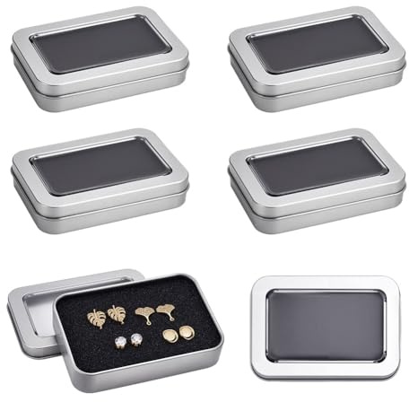 OLYCRAFT 6 confezione Scatola Portaoggetti In Latta con Finestra Trasparente 9.2x6.3x1.8cm Mini Scatola Portaoggetti Portatile In Latta Scatole Portaoggetto Vuota con Spugna per Piccoli Oggetti
