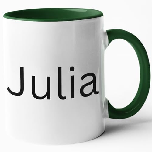 Personalisierte Tasse mit Namen – Kaffeetasse individuell bedruckbar – Becher mit eigenem Namen – Geschenk für Büro, Kollegen & Zuhause – verschiedene Tassenfarben und Schriftarten (dunkelgrün)