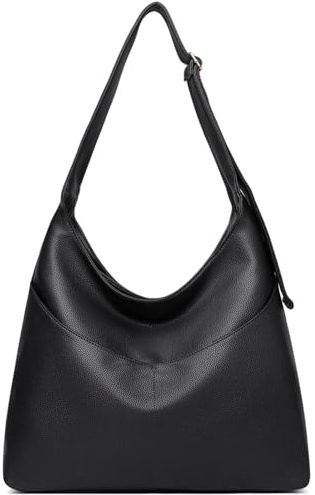 JANSBEN Handtasche Damen Groß Shopper Tasche aus PU Leder Schultertasche Umhängetasche mit 5 Fächern und Verstellbarem Gurt Hobo Bag für Büro Uni Reise Schwarz