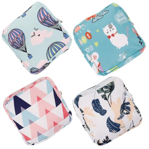 Sacchetto per Assorbenti Igienici Portatile in Cotone 4 Pezzi | Viaggi e Outdoor, Previene Macchie, Formato Compatto, Adatto a Donne e Ragazze Colore Casuale